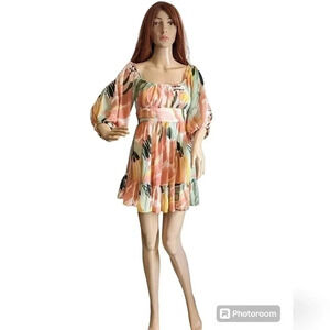 Saints + Secrets Floral Sleeveless Tie Back Mini Dress Pink Size S